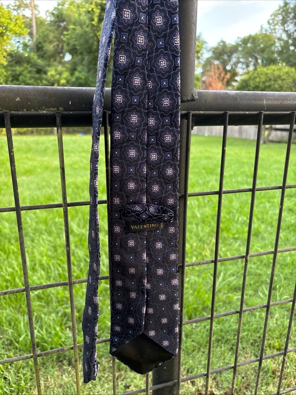 Valentino Navy and White Geometric Silk Tie